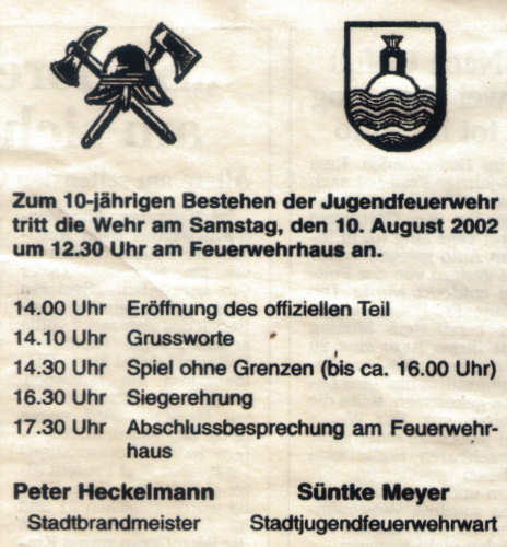 10 Jahre Jugendfeuerwehr auf Norderney - 10.08.2002