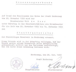 Ernennungsurkunde von StBm. Wilt de Boer - 26.11.1959