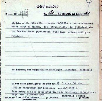 Strafmandat Nr. 1769 vom 4. Juni 1931 für Joh. J. Fröhle.