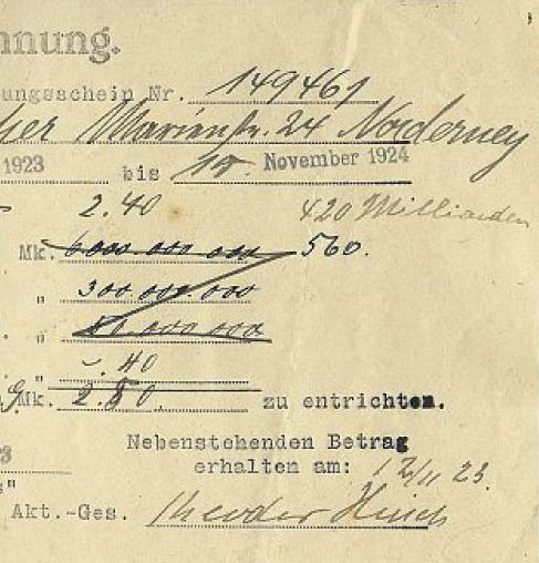 Prämienrechnung am 12. November 1923