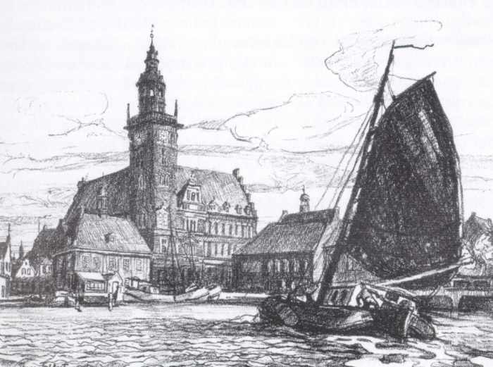 Im Hafen von Leer / 1940 - Lihografie - 28 x 38 cm