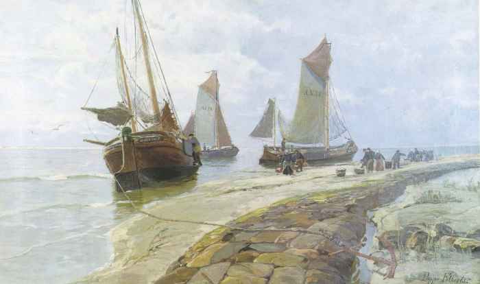 Hafen von Norderney bei Ebbe / 1898 - Öl auf Leinwand - 75 x 125 cm