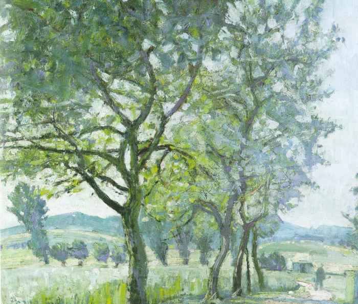 Bäume am Feldweg, Holzhausen, Kreis Lübbecke / 1947 - Öl auf Holz - 47 x 55 cm