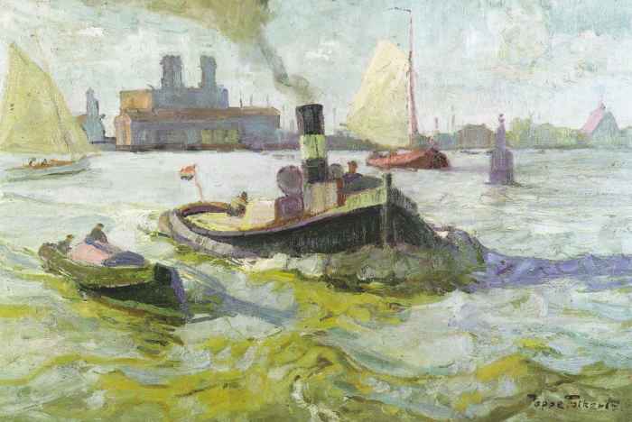 Hafen von Amsterdam / 1927 - Öl auf Holz - 51 x 62 cm