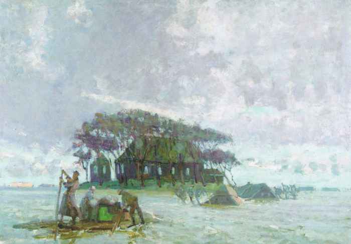 "Land unter" - nach der Sturmflut / 1946/47 - Öl auf Holz - 70 x 99 cm