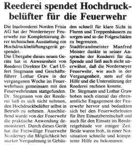 Neuer Hochdruckbelüfter für die Wehr - 15.11.1996