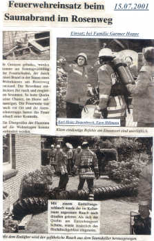 Feuerwehreinsatz beim Saunabrand im Rosenweg - 15.07.2001